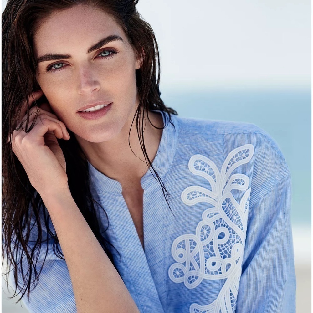 Lauren Ralph Lauren Blue & White Linen Applique Top Size PL - Picture 11 of 11